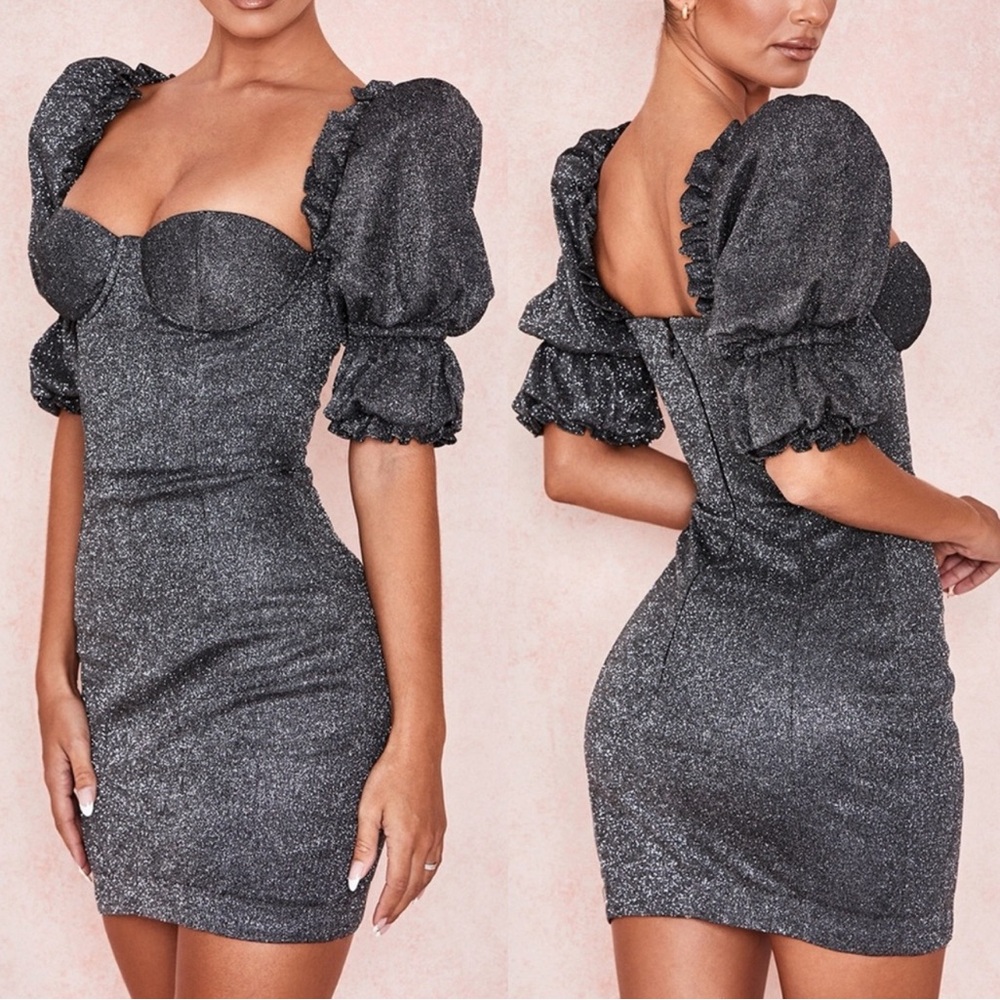 House of Cb Antoinette sparkle puff sleeve dress